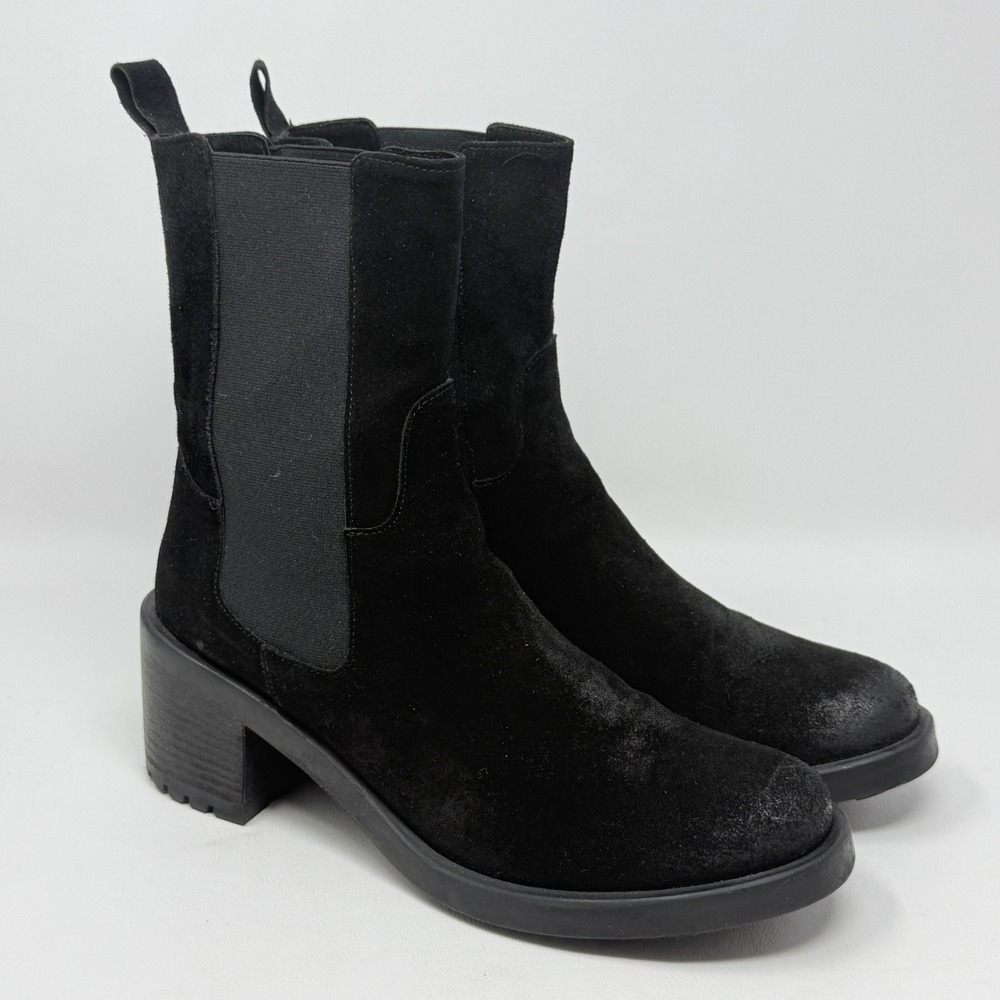 Emanuele Crasto Black‎ Suede Chelsea Ankle Boots Lug Italy 40 / 10 Goth Hipster